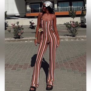 Zara Multicolor Striped Cutout Jumpsuit